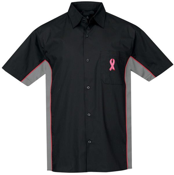 Mens Breast Cancer Awareness Dress Shirt (pocket print) - Black/Charcoal/Red